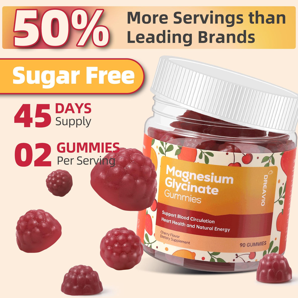 DREAVIO Gummies de Magnésium Glycinate 600mg, mise en scène sur une table