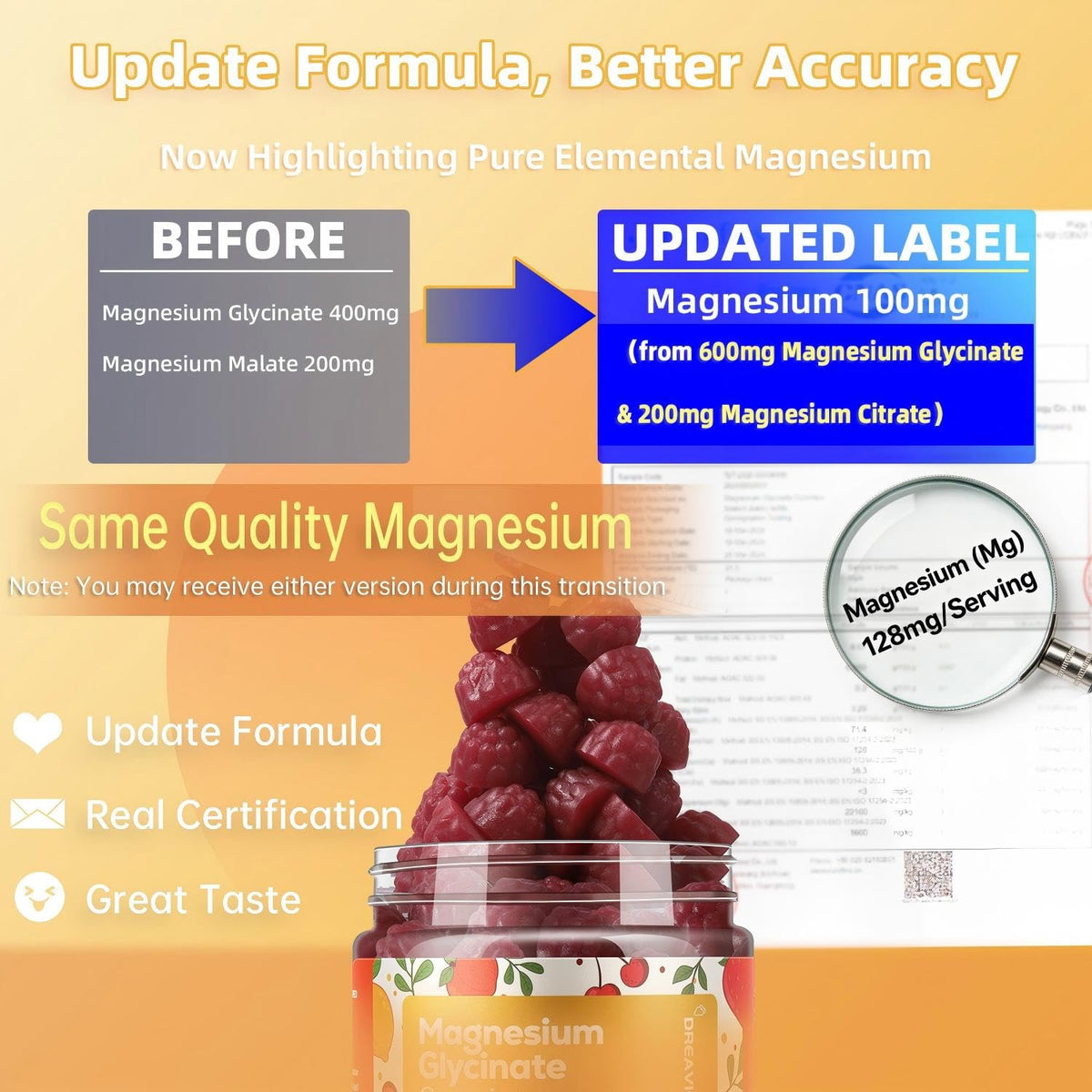 DREAVIO Gummies de Magnésium Glycinate 600mg, vue de la poudre de betterave