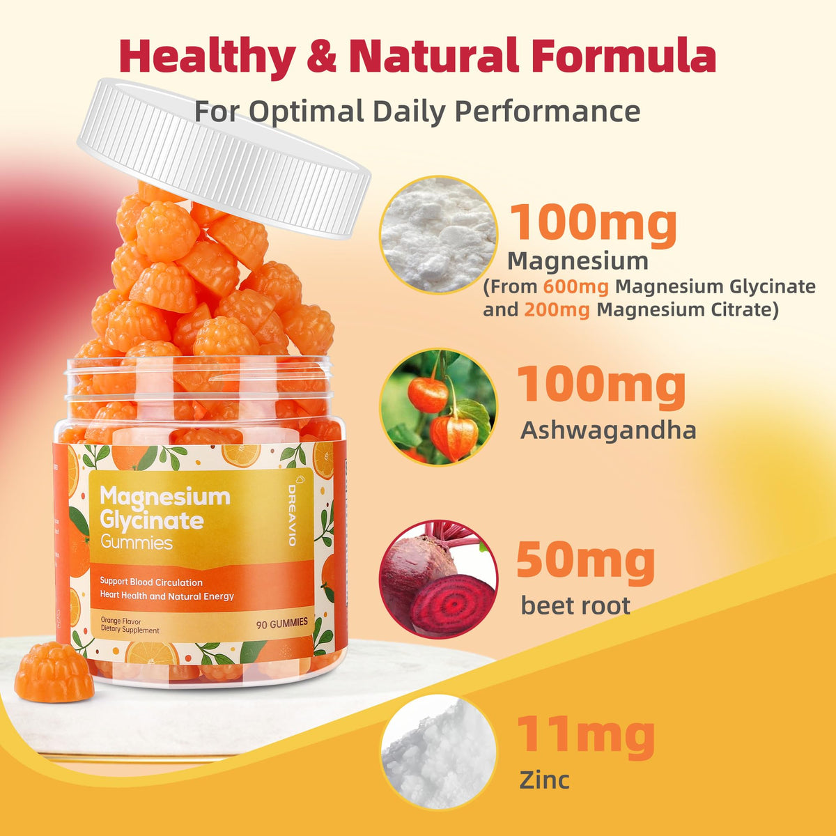 DREAVIO Gummies de Magnésium Glycinate, présentation des gummies
