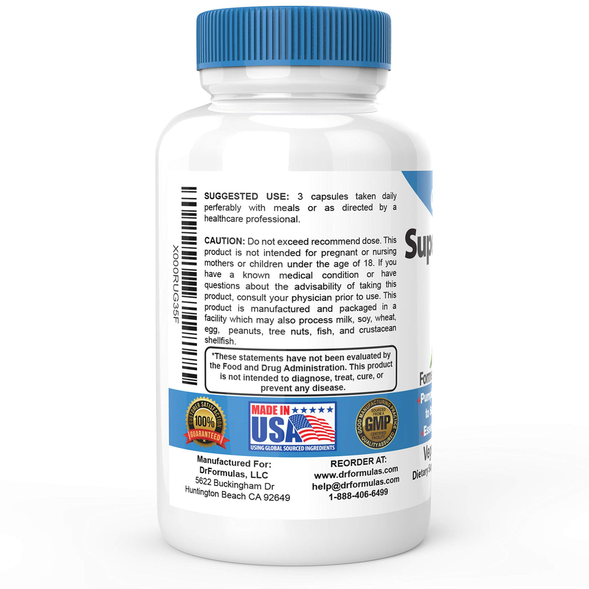 DrFormulas Complément Alimentaire Prostate - étiquette détaillant les ingrédients