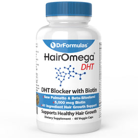 DrFormulas HairOmega DHT Blocker 5000 mcg Biotine capsules front view