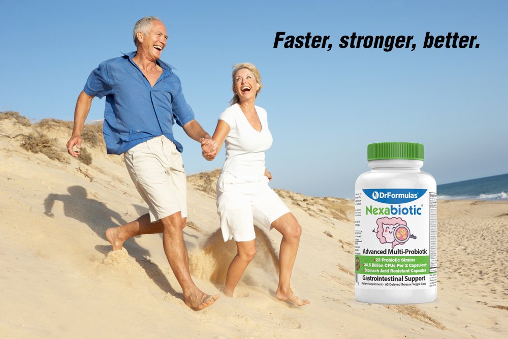 DrFormulas Nexabiotic 23 capsules avec un verre d'eau à côté