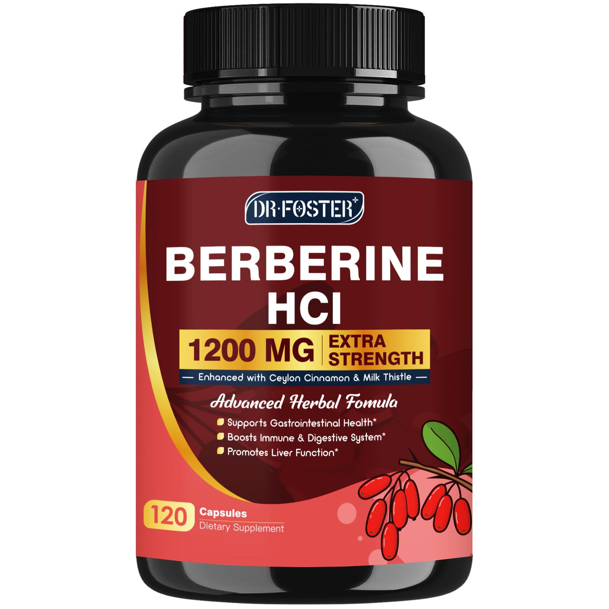 DRFOSTER Complément Alimentaire Berbérine HCL 1200mg 120 Capsules vue de face