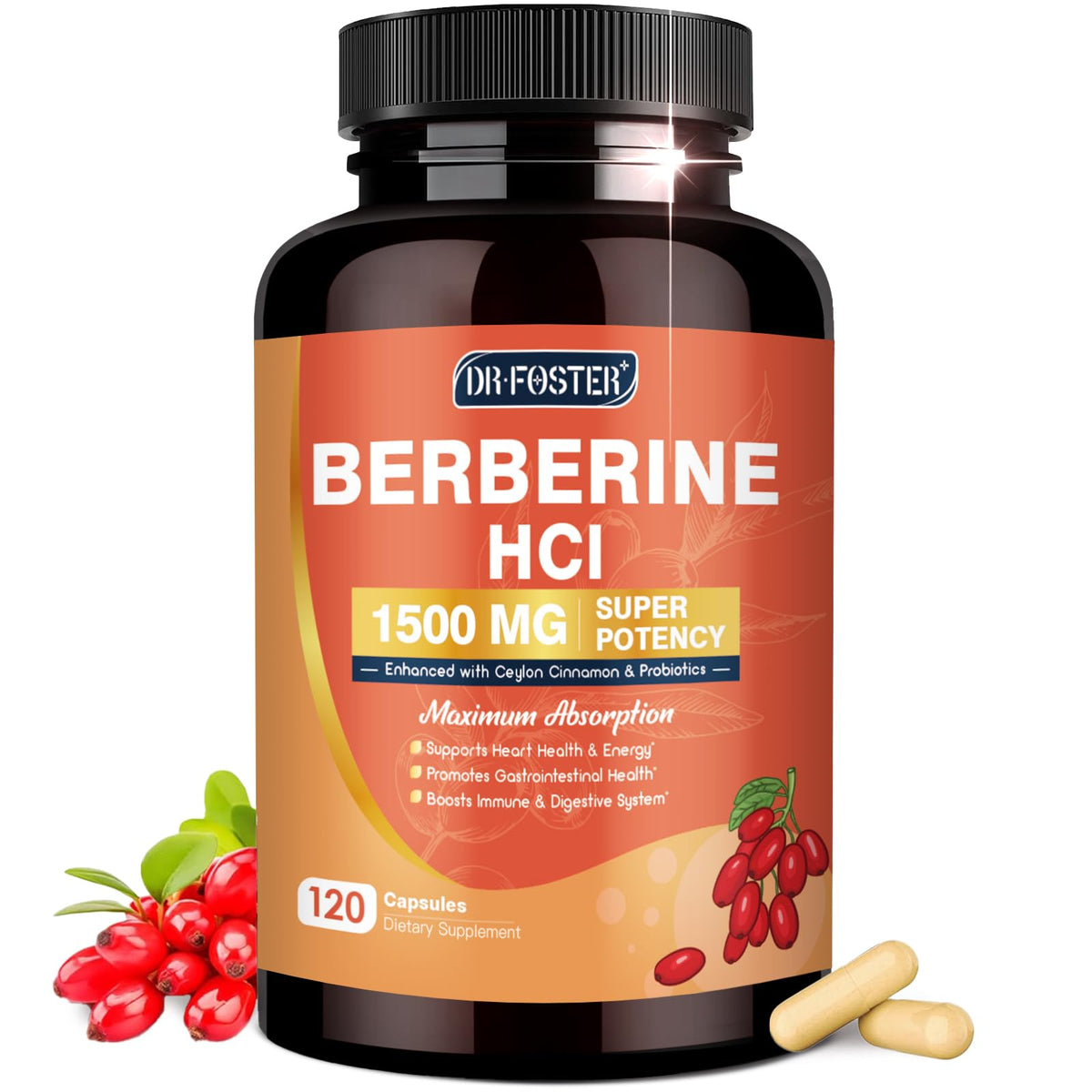 DRFOSTER Complément Alimentaire Berbérine HCl 1500mg 120 Capsules vue de face