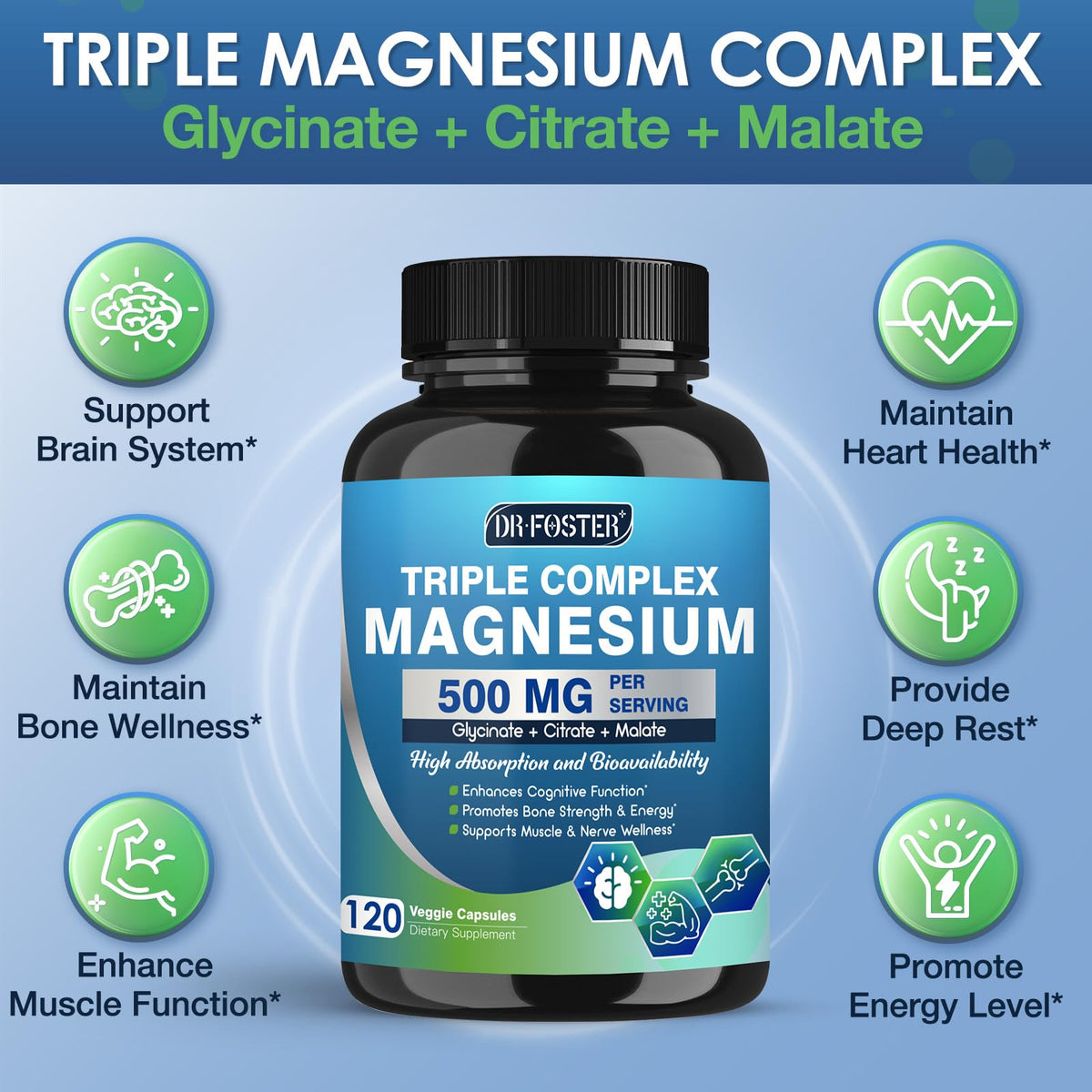 DRFOSTER Complexe de Magnésium Triple 500mg gélules végétales