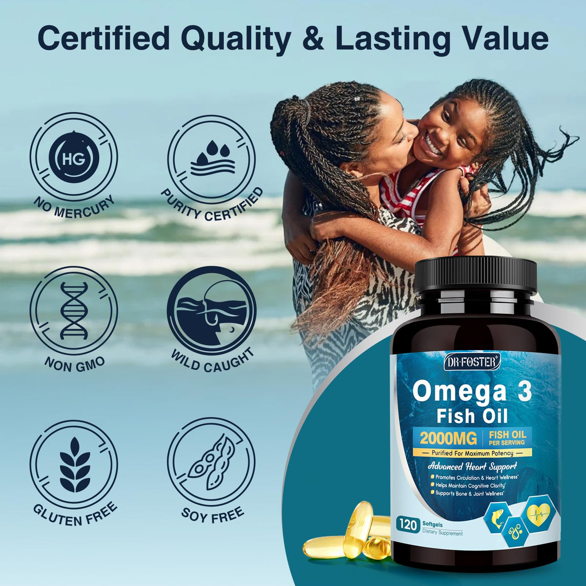 DRFOSTER Huile de Poisson Omega-3 120 gélules molles avec vitamines D3 et K2