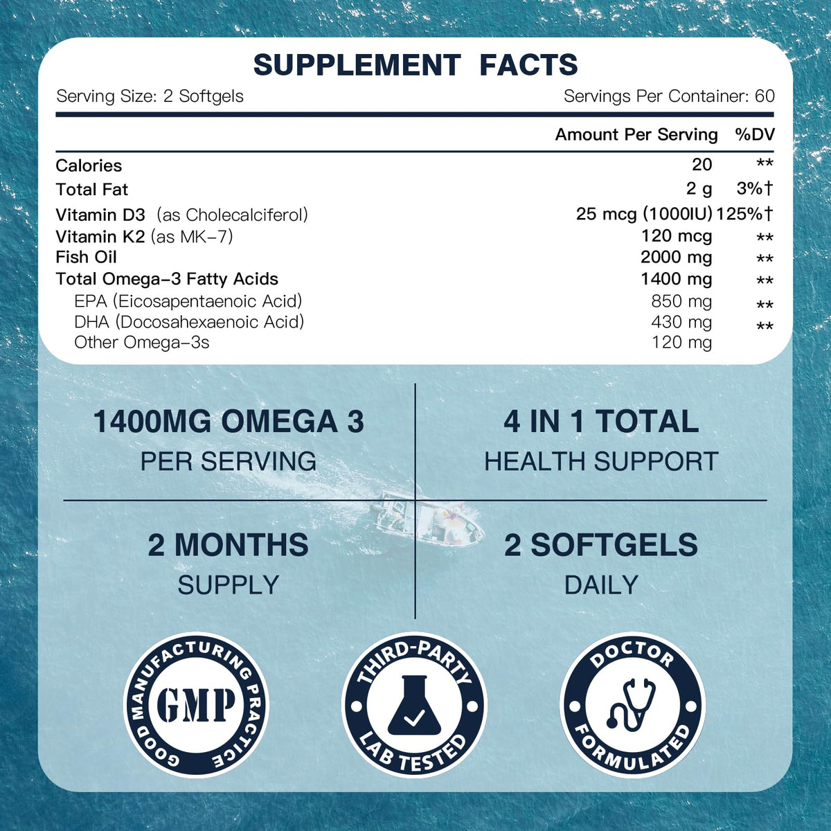 DRFOSTER Huile de Poisson Omega-3 120 gélules molles sur fond blanc