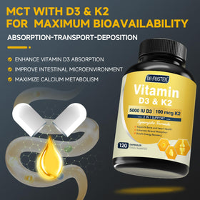 DRFOSTER Vitamine D3 K2 5000 UI avec Zinc et Bore, vue de côté