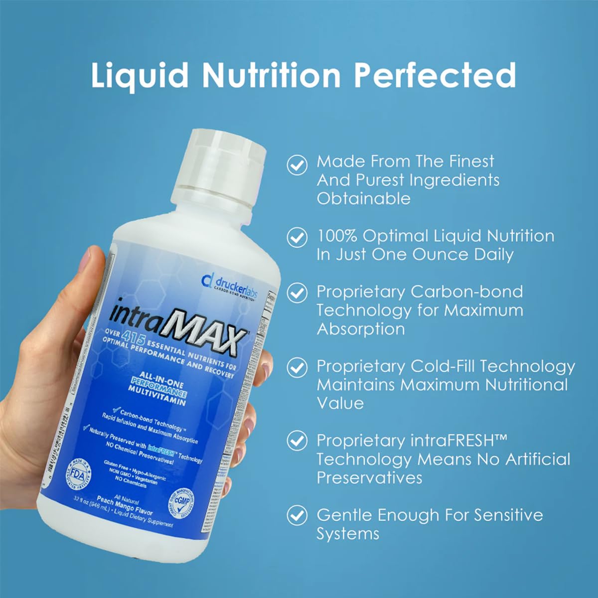 Drucker Labs intraMAX Multivitamines Liquides 415+ Nutriments 32 oz avec verre
