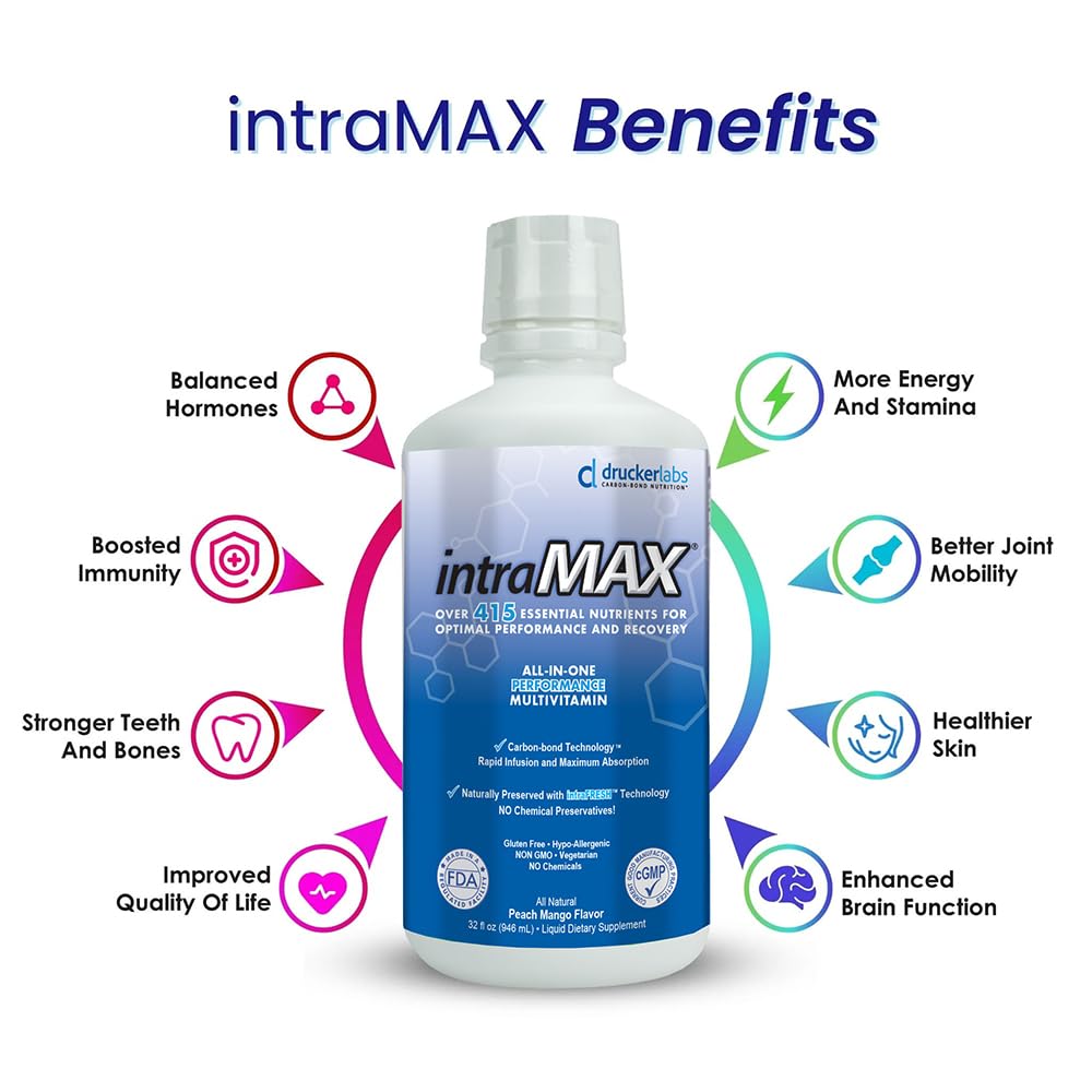 Drucker Labs intraMAX Multivitamines Liquides 415+ Nutriments 32 oz étiquette et ingrédients