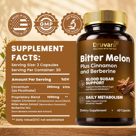 Druvara Capsules de Melon Amer, vue arrière avec étiquetage
