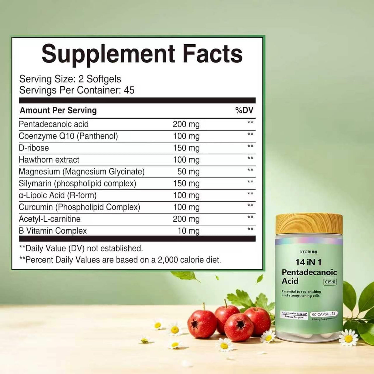 DTORUNI Acide Pentadécanoïque capsules avec étiquette
