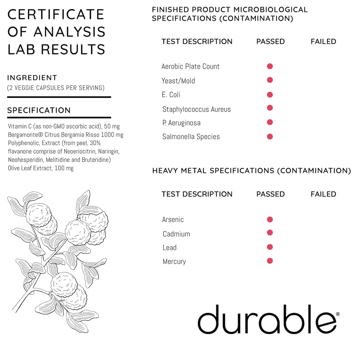 Durable Coeur 1000 mg, bouteille sur fond de nature