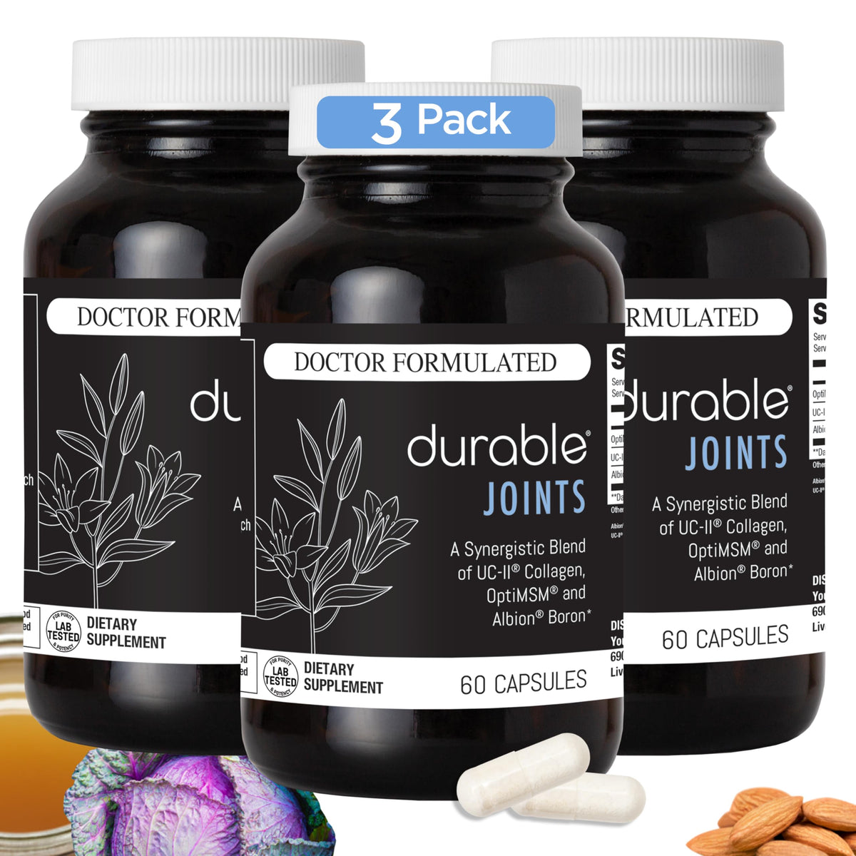 Durable Complément Alimentaire Articulaire UC-II Collagène 180 Capsules vue de face