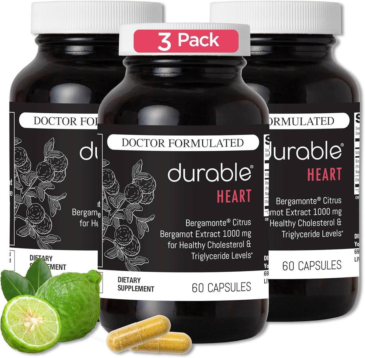 Durable Complément Alimentaire Coeur 1000 mg Bergamote et Feuille d'Olive, vue avant