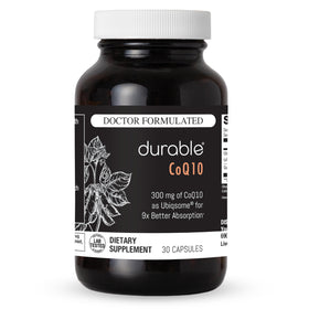 Durable CoQ10 300 mg Ubiqsome, boîte avant avec capsules visibles