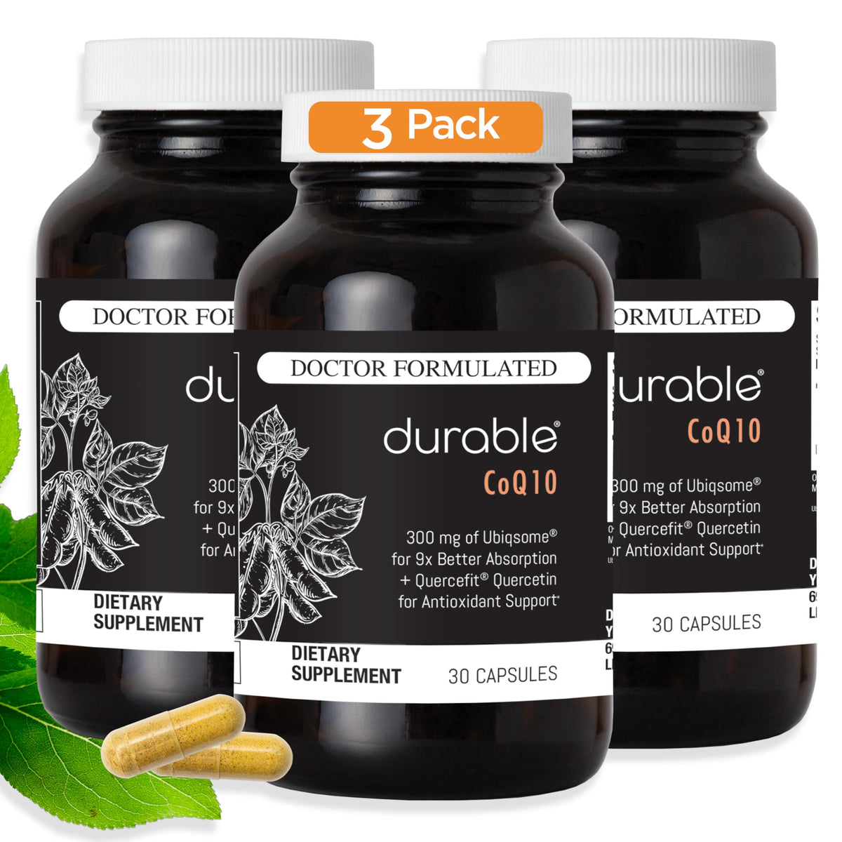 Durable CoQ10 300 mg Ubiqsome capsules en vue de face