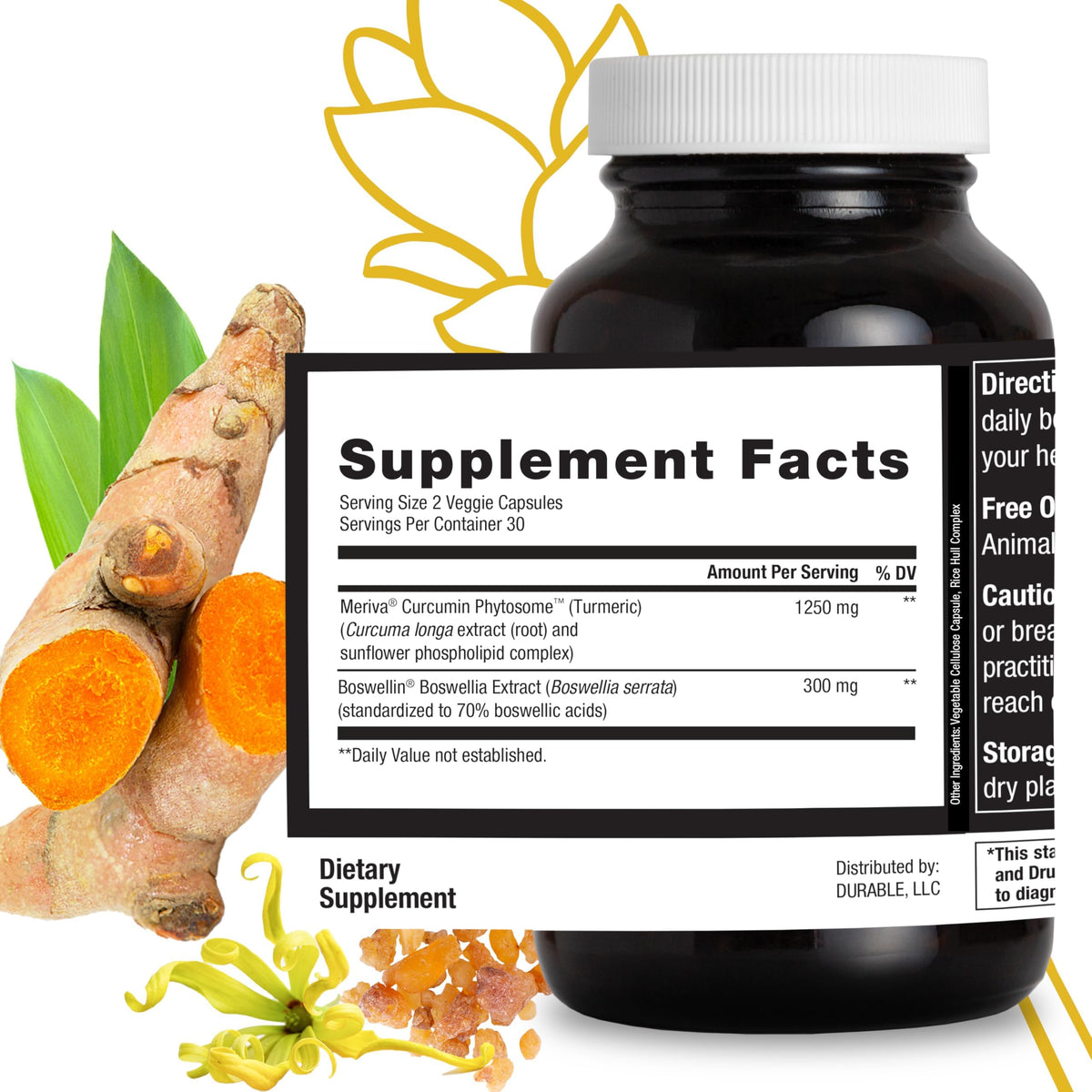 Durable Curcuma Meriva 1250 mg capsules avec un verre d'eau