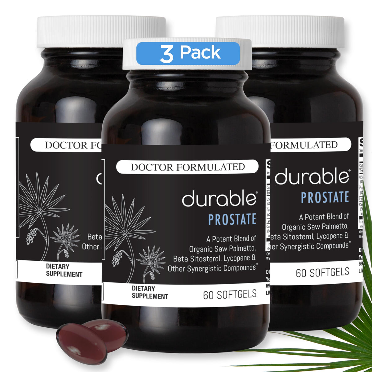 Durable Prostate 300 mg 180 gélules molles vue de face
