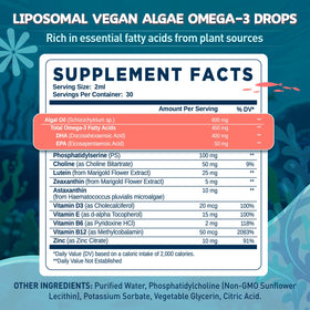 duwhot Algue Liposomale Omega 3 Vegan 400 mg DHA 50 mg EPA étiquette