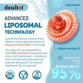 duwhot Algue Liposomale Omega 3 Vegan 400 mg DHA 50 mg EPA gouttes