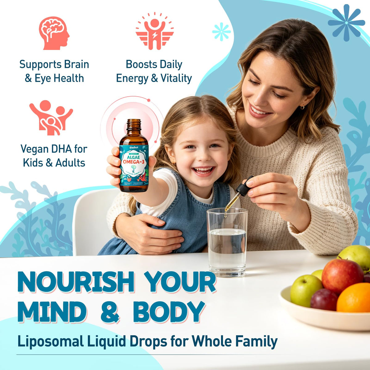 duwhot Algue Liposomale Omega 3 Vegan 400 mg DHA 50 mg EPA vue arrière