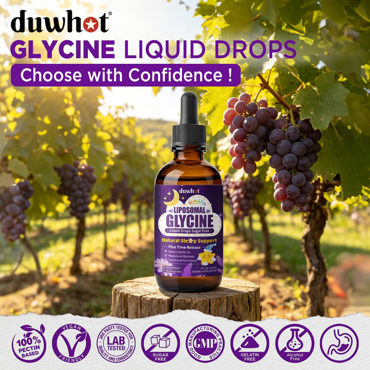 duwhot Glycine Liposomale - Flacon sur une table avec des herbes