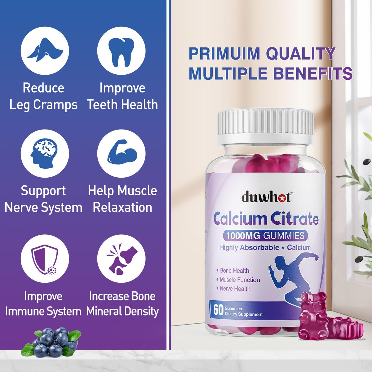 duwhot Gummies de Citrate de Calcium 1000mg sur une table