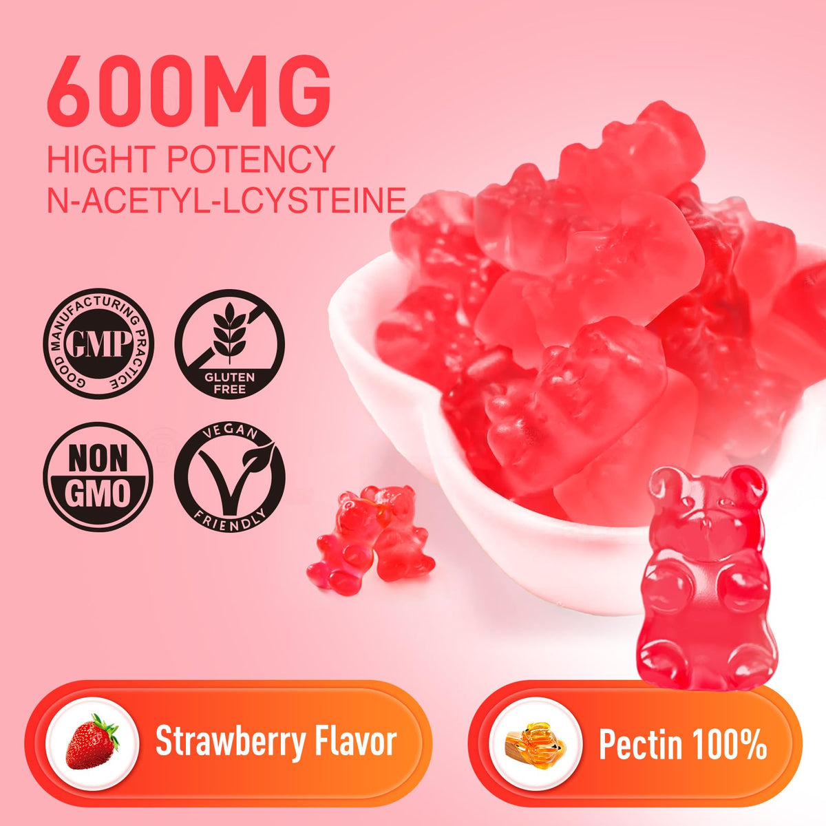 duwhot Gummies NAC 600mg bouteille ouverte avec gummies visibles