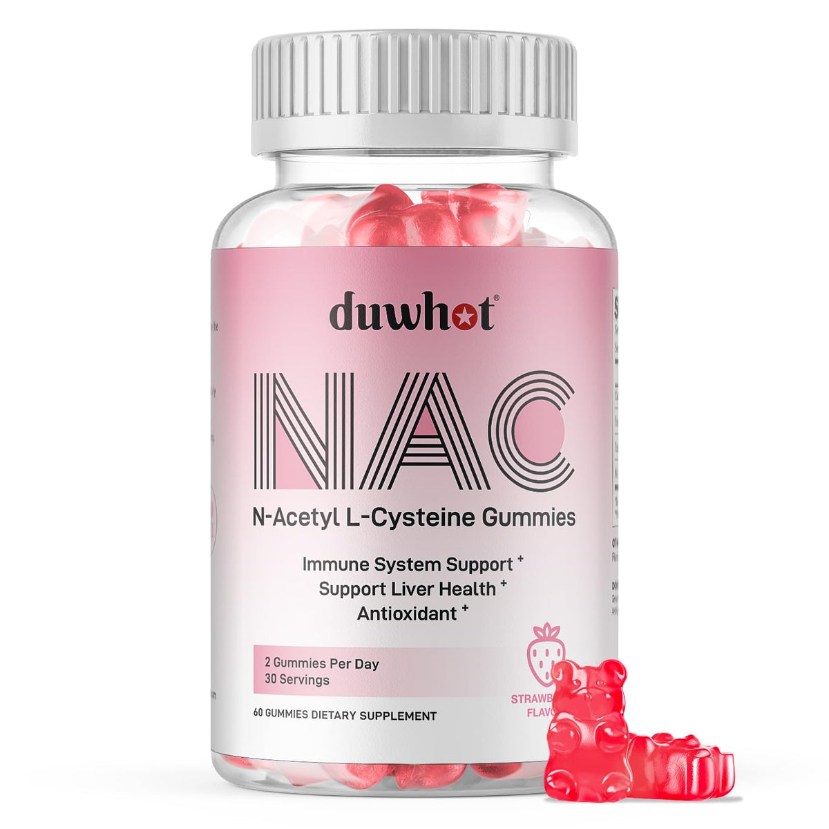 duwhot Gummies NAC 600mg bouteille vue avant avec 60 gummies