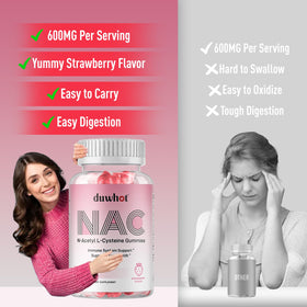 duwhot Gummies NAC 600mg étiquette de la bouteille avec informations nutritionnelles
