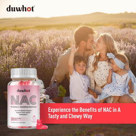 duwhot Gummies NAC 600mg gummies sur une table avec des fruits