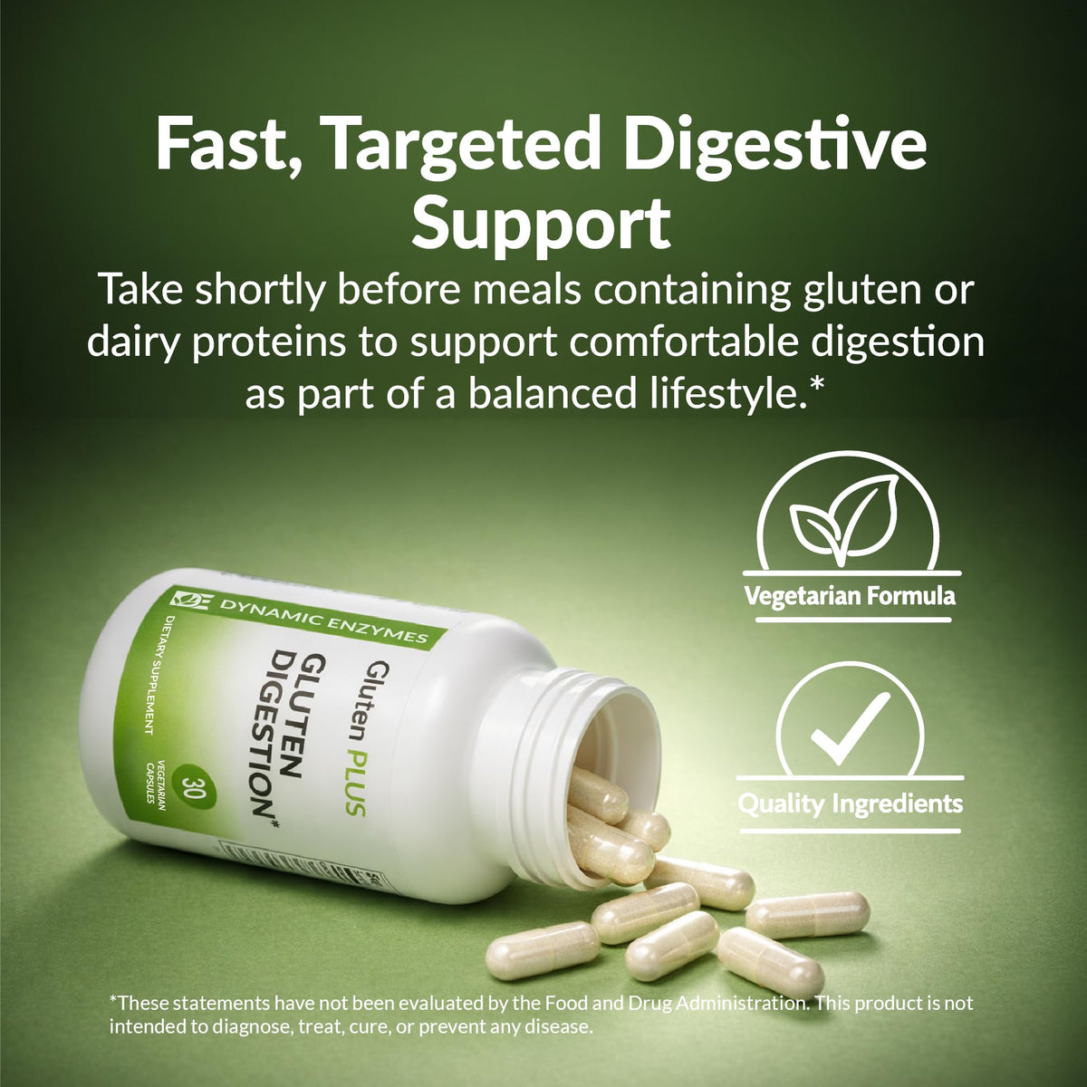 Dynamic Enzymes Gluten Plus, capsules avec un verre d'eau