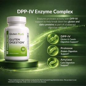 Dynamic Enzymes Gluten Plus, capsules sur une table