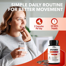 Dystonex, flacon ouvert avec capsules visibles