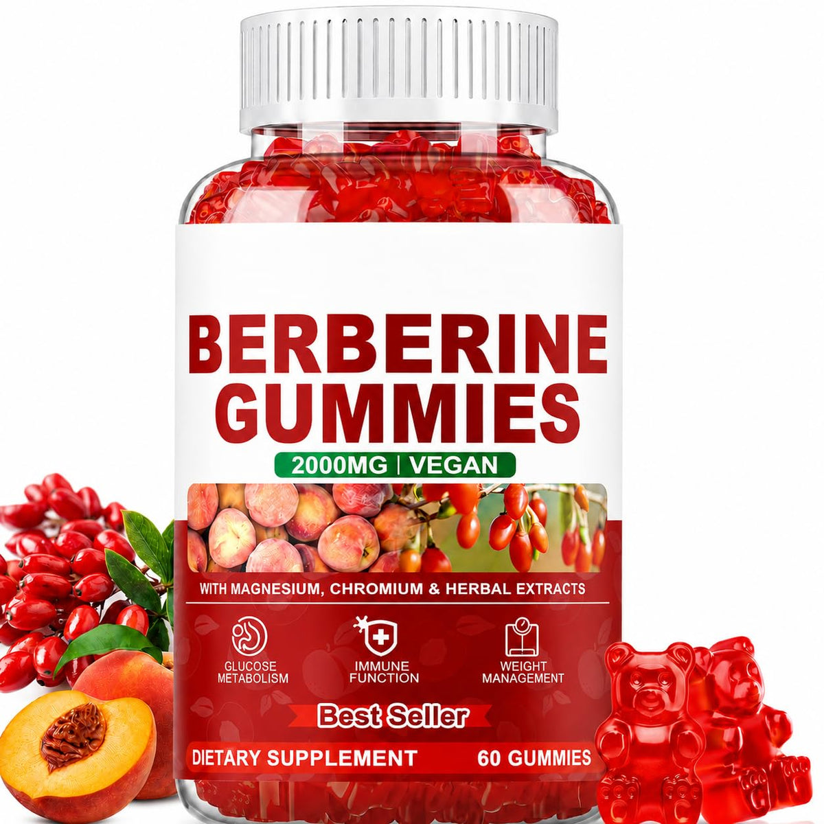 Dytiva Bloom Gummies Berberine 2000mg avec Chrome, flacon de 60 gummies