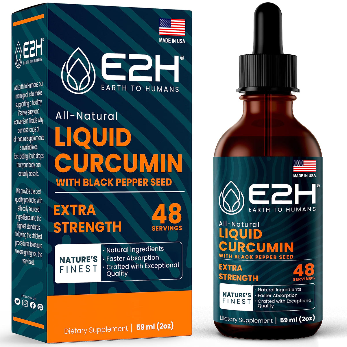 E2H Complément Alimentaire Liquide de Curcuma 60 ml avec pipette