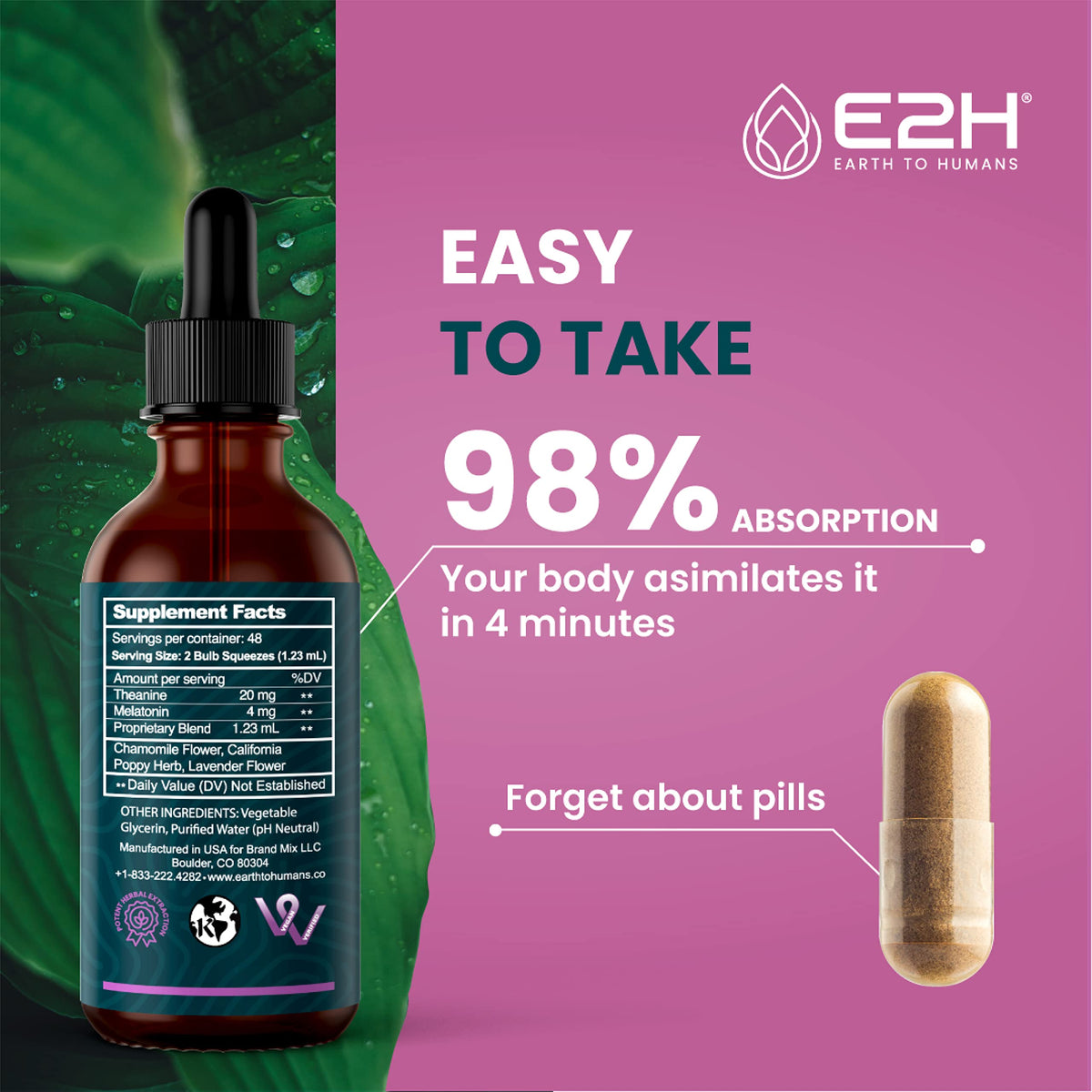 E2H Complément Alimentaire Sommeil 60ml sur fond neutre