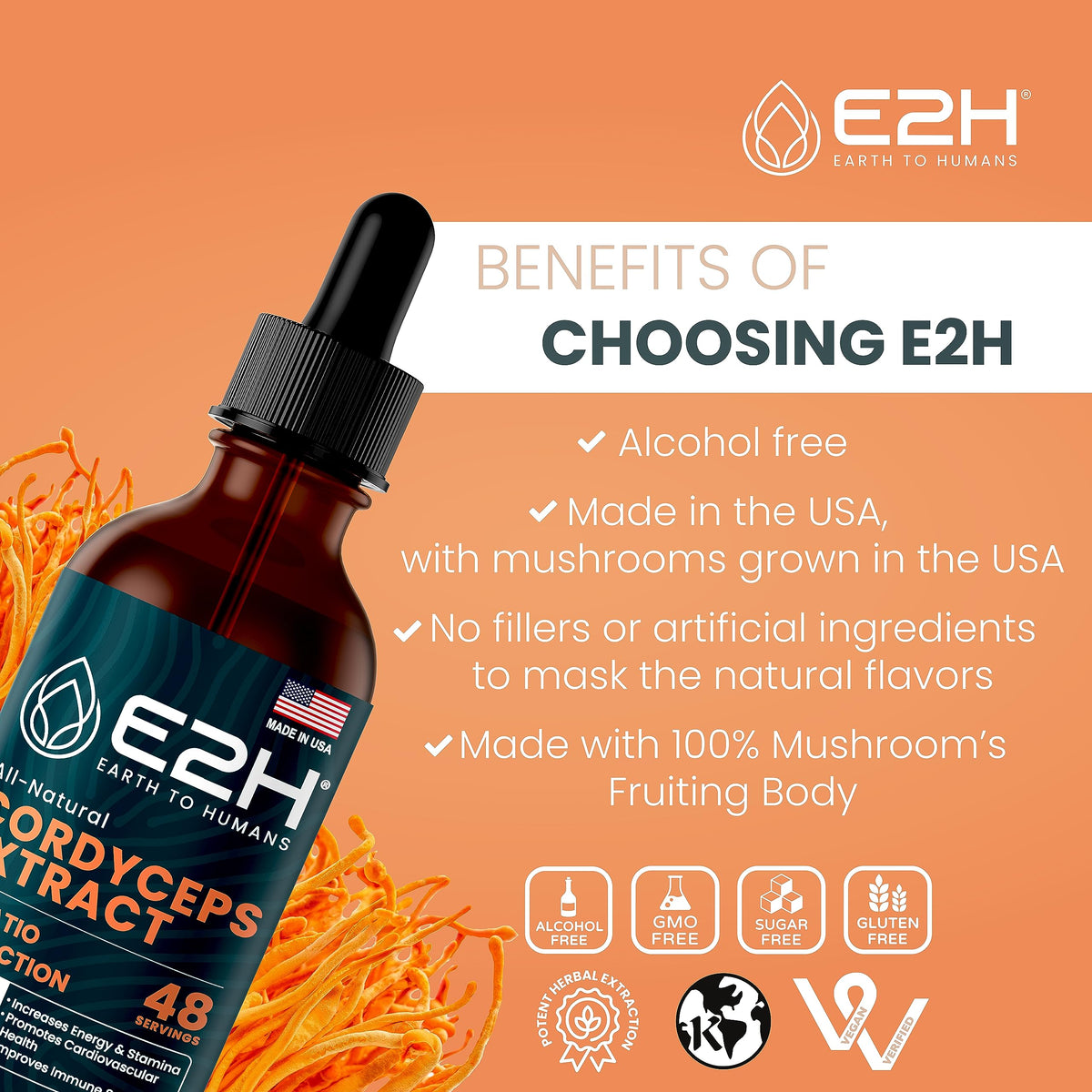 E2H Cordyceps Complément Alimentaire 60 ml - mise en scène sur table