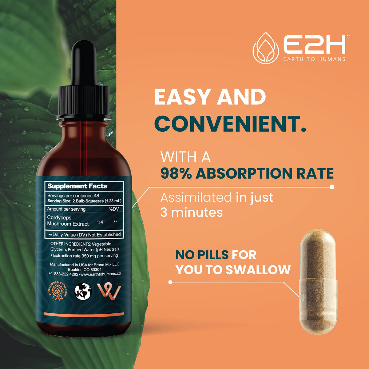 E2H Cordyceps Complément Alimentaire 60 ml - vue latérale