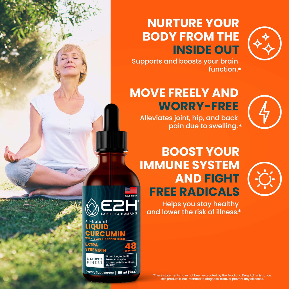 E2H Curcuma Liquide 60 ml, étiquette avec ingrédients