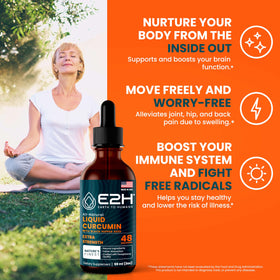 E2H Curcuma Liquide 60 ml, étiquette avec ingrédients