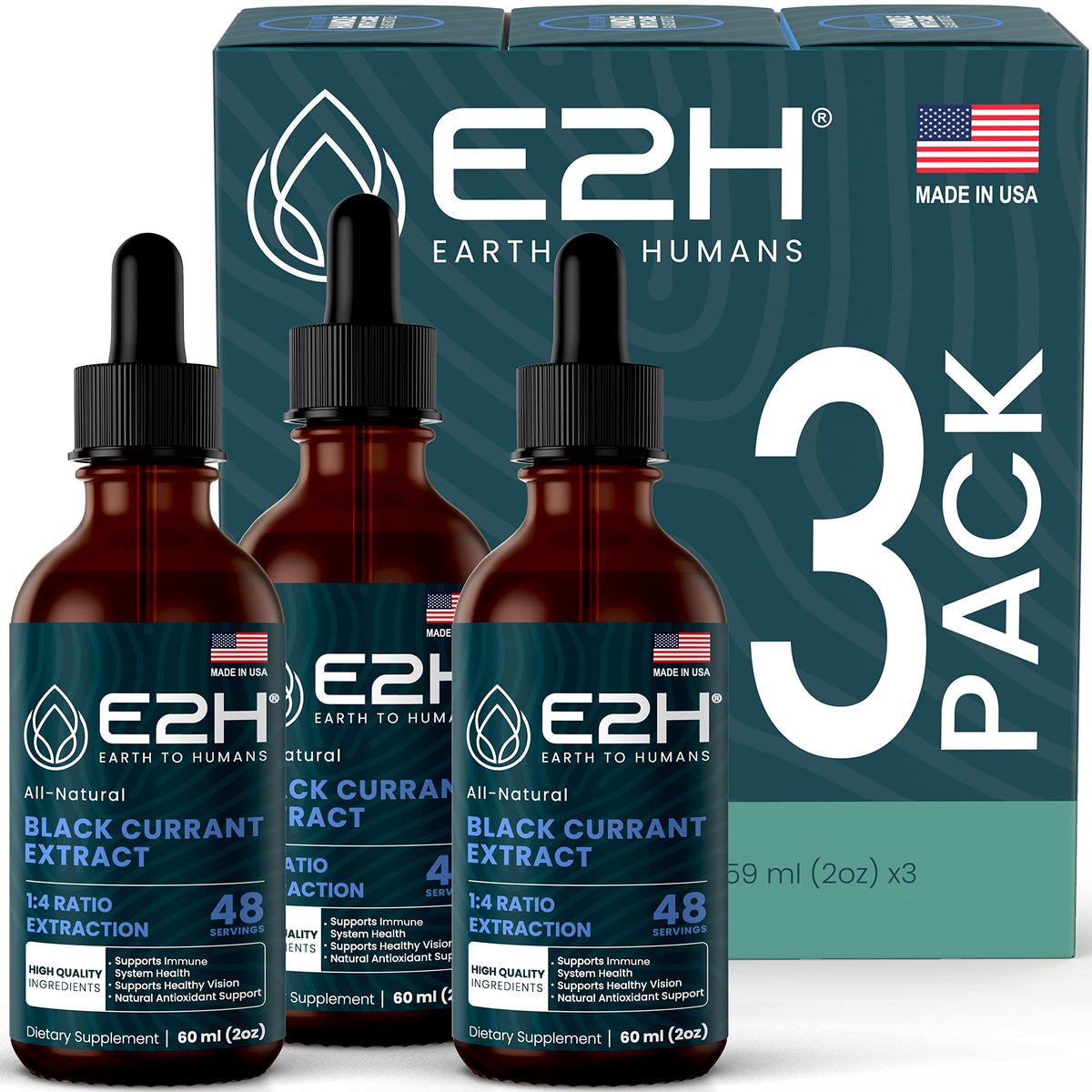 E2H Extrait de Cassis Naturel 3 bouteilles de 490g vue de face