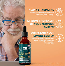 E2H Lions Mane liquide, étiquette détaillée