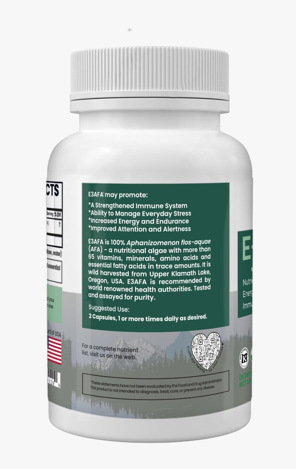 E3LIVE E3AFA 90ct capsules de 500mg sur fond blanc