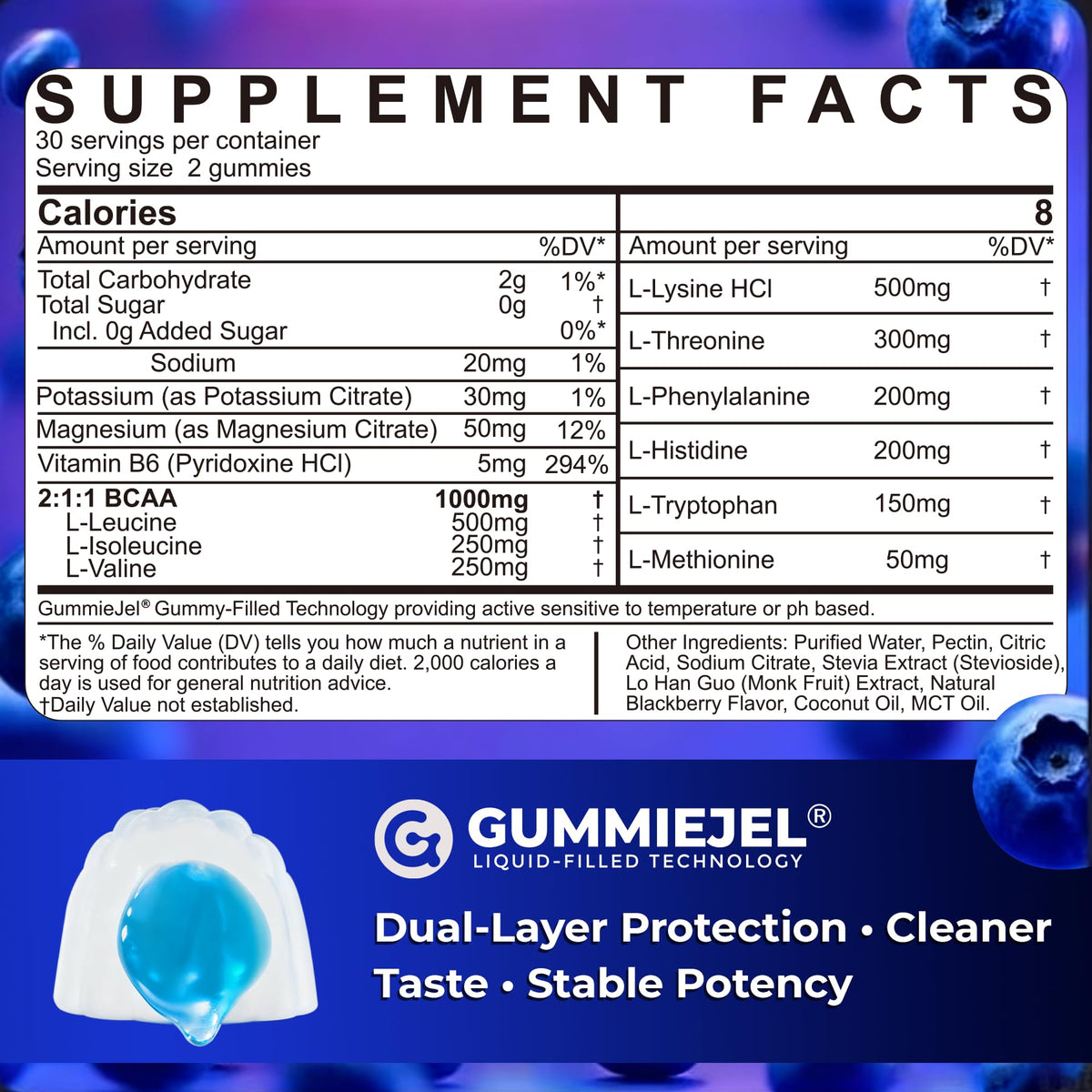 EAA Gummies NEVISS 120ct vue de côté montrant la texture