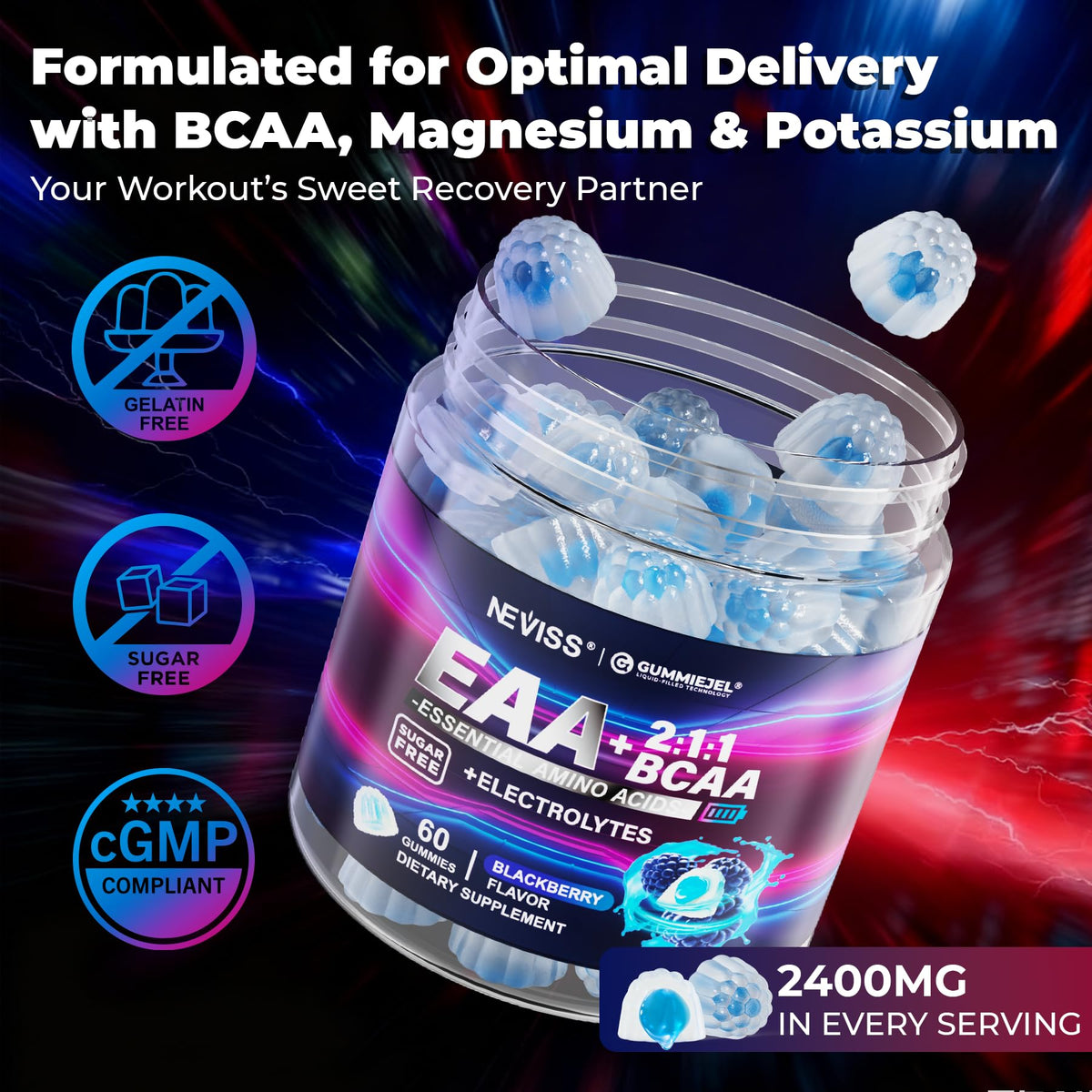 EAA Gummies NEVISS sur un fond blanc