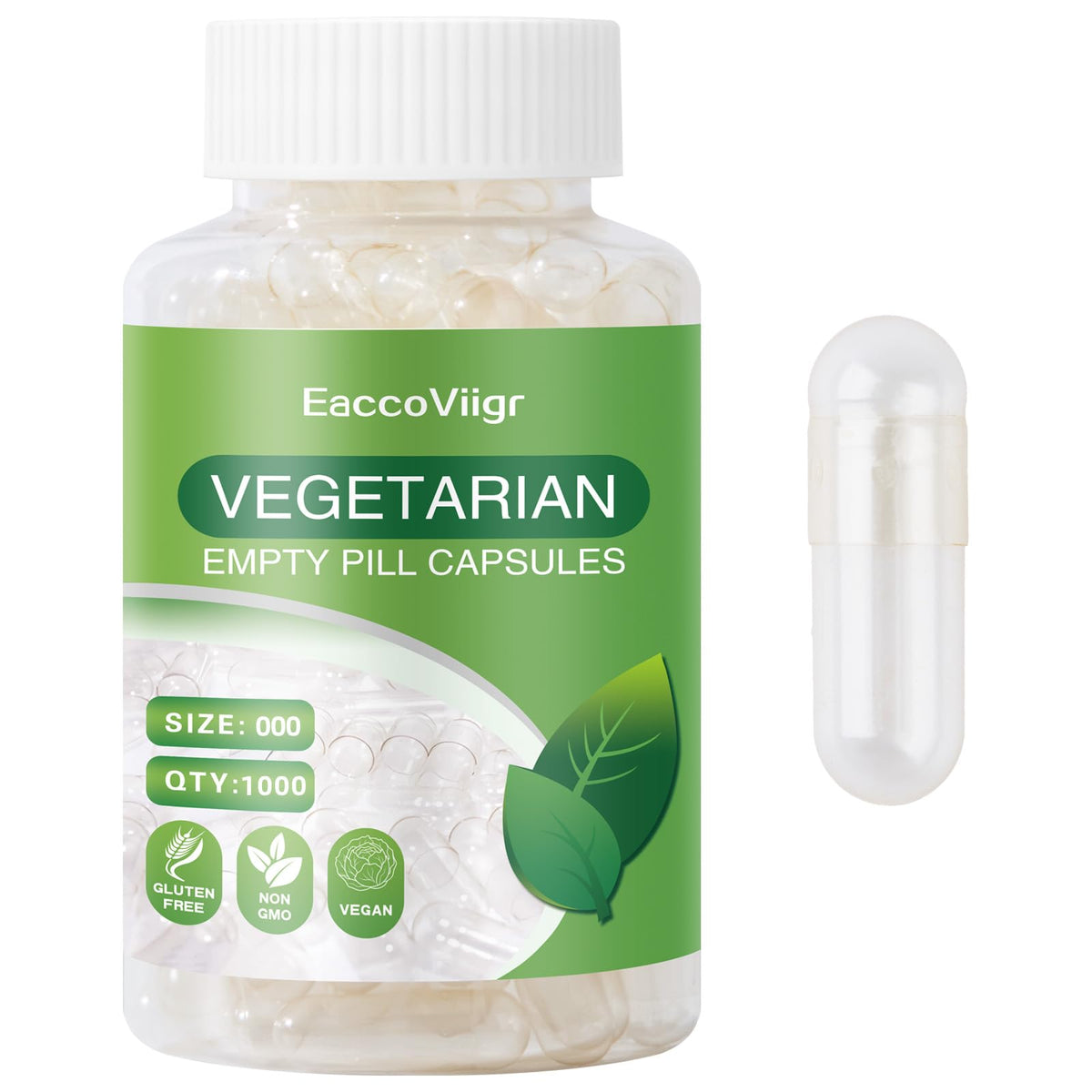 EaccoViigr capsules vides taille 000, vue de face avec emballage transparent