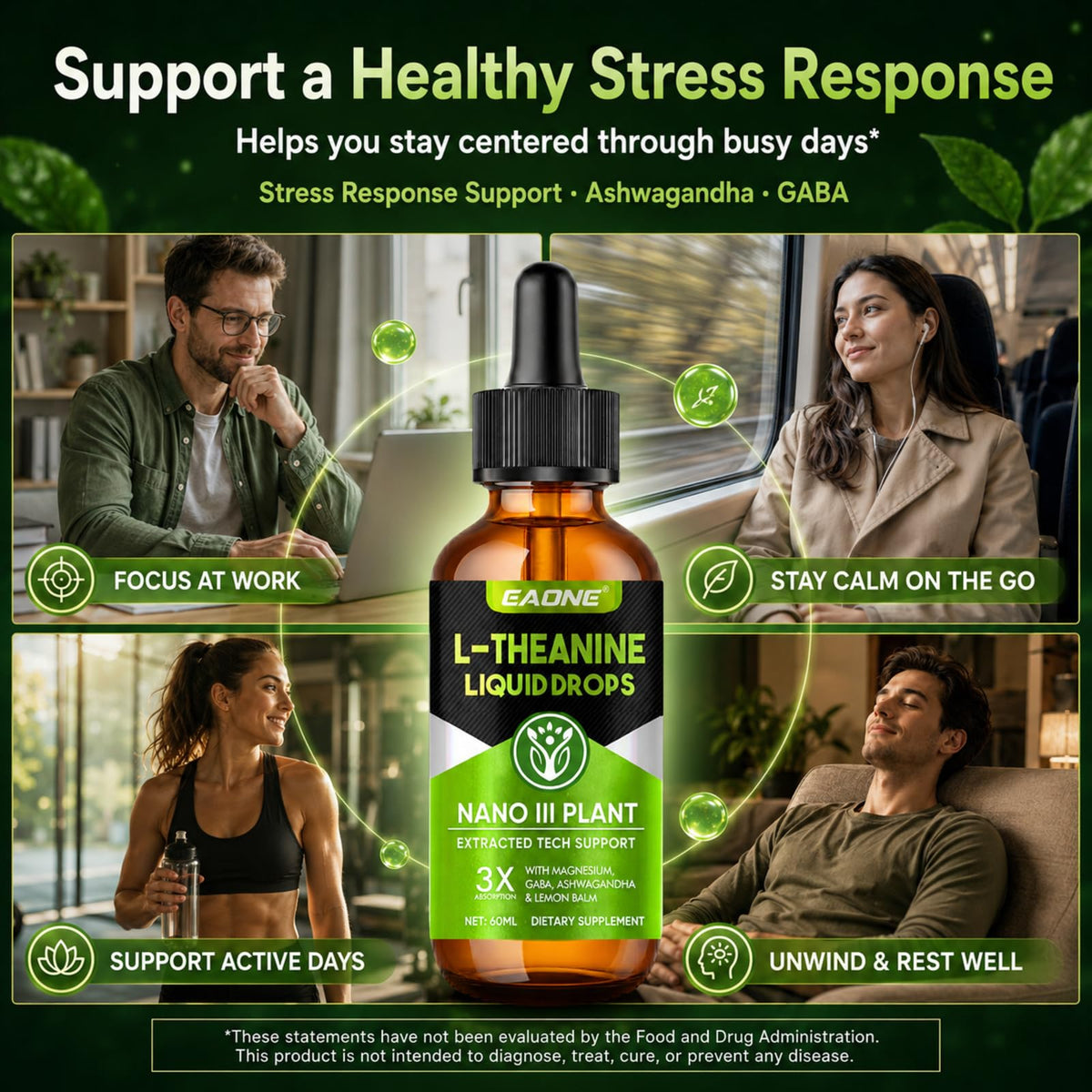 EAONE L-Theanine gouttes liquides 400mg étiquette