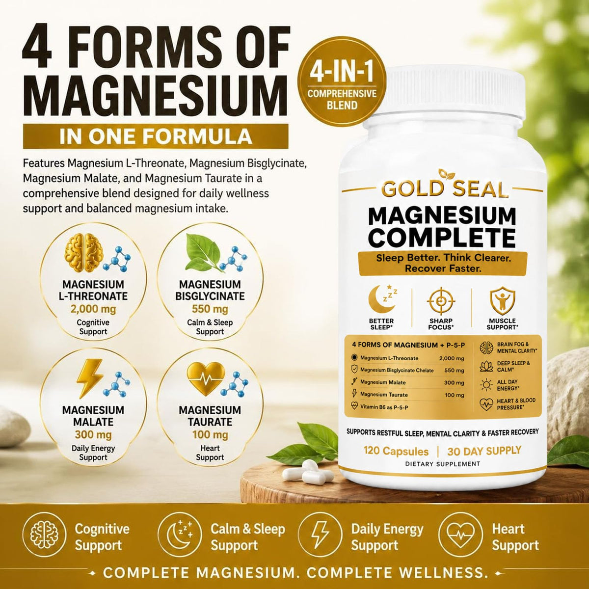 EARFORU magnésium 120 comprimés près d'un verre d'eau